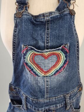 Denim Overalls with Rainbow Heart Patch Cat And Jack Girls 7/8 Skirt